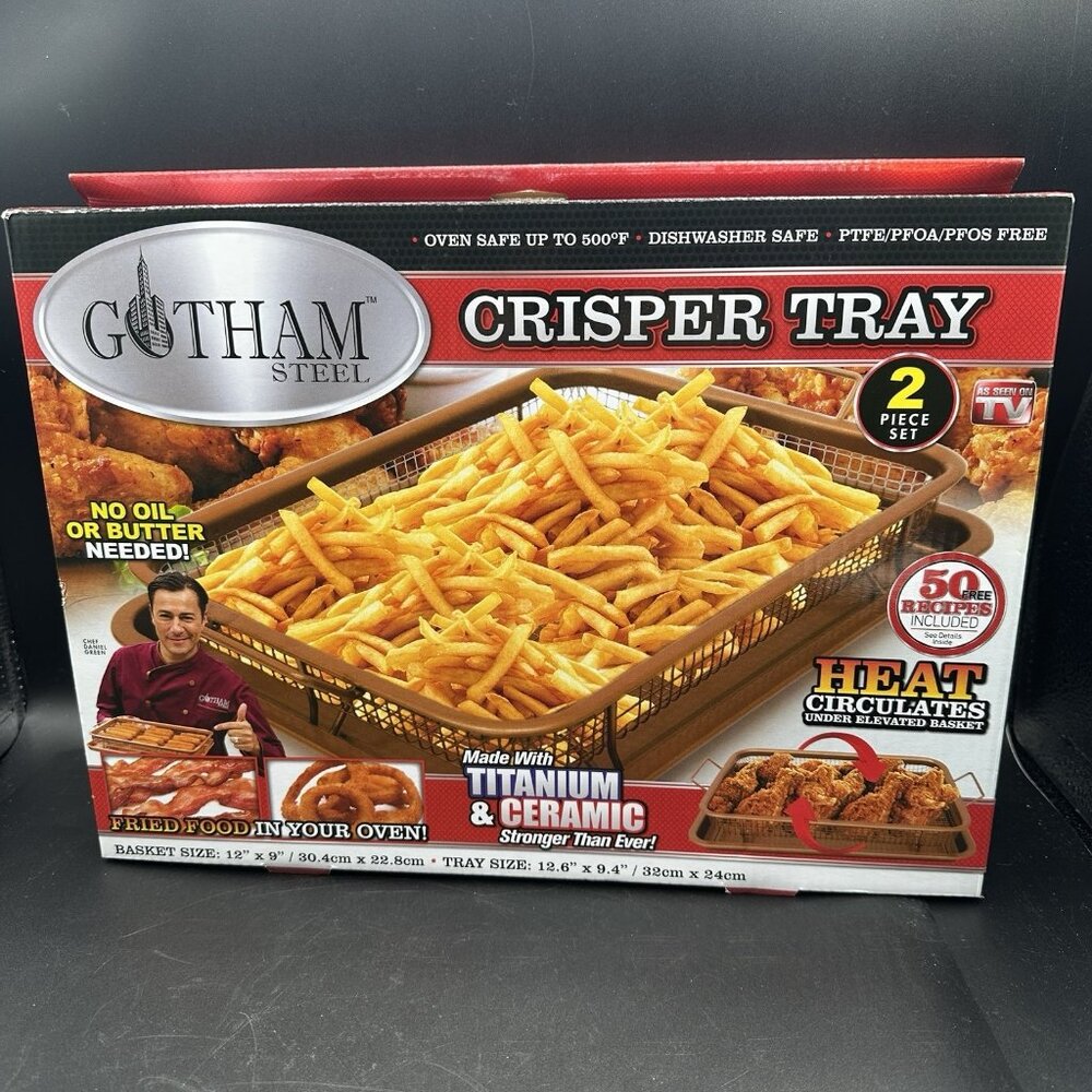 Gotham Steel Nonstick Crisper Tray Basket Oven Air-Fry Titanium Ceramic w Recipe